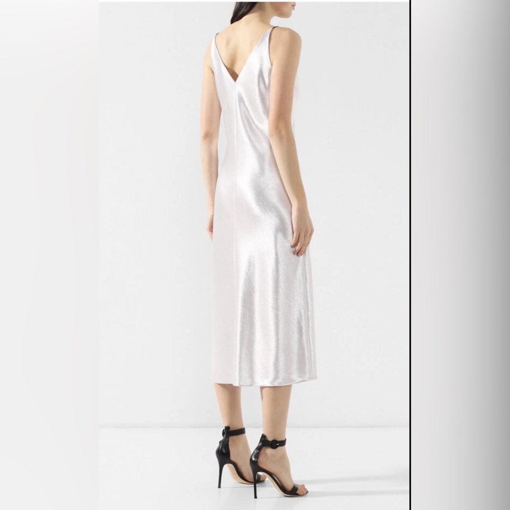 Vince V-Neck Bias Cut Spaghetti Strap Silky Midi Slip Dress Silver - Picture 5 of 9